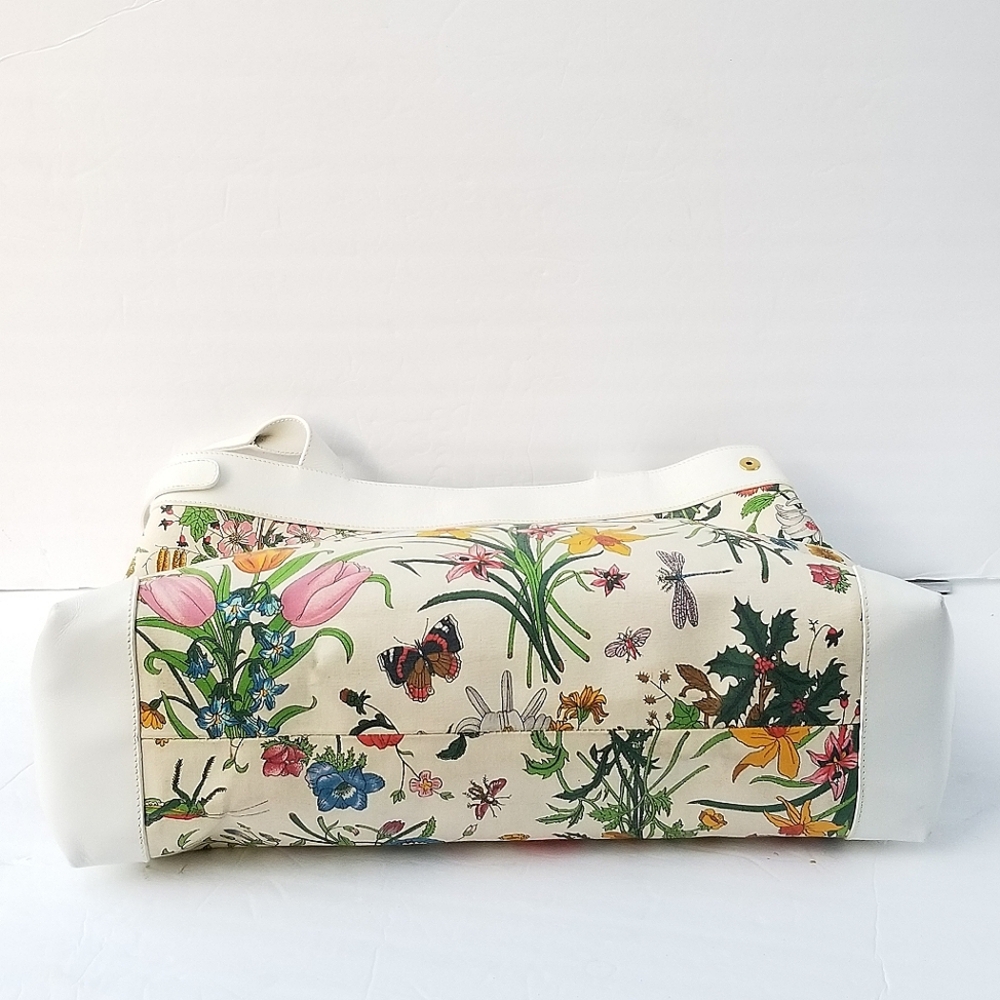 Fabulous  Rare Vintage Gucci  Flora Floral Tote Bag - White and Multicolor - Picture 16 of 16